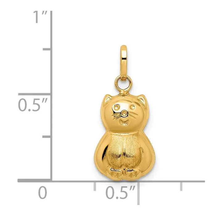 Charm Necklaces TreasureFineJewelers 14k Yellow Gold Satin Polished 3D Cat Charm