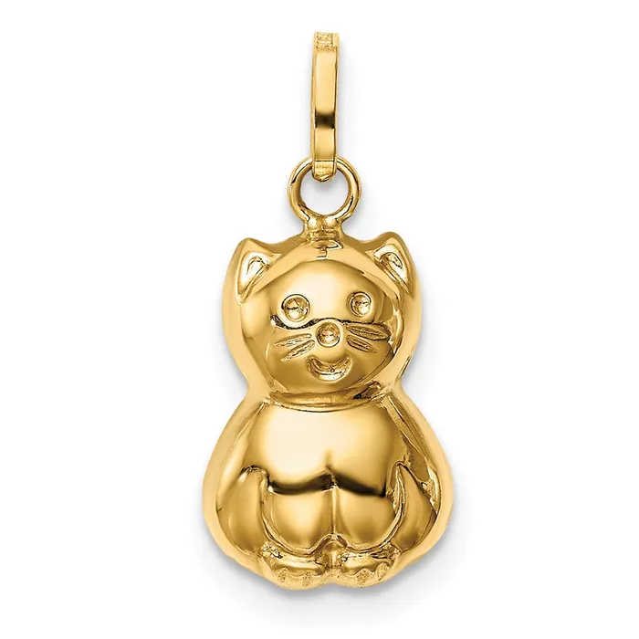 Charm Necklaces TreasureFineJewelers 14k Yellow Gold Satin Polished 3D Cat Charm