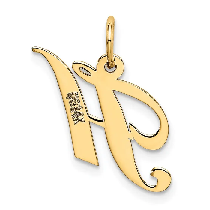 Charm Necklaces TreasureFineJewelers 14k Yellow Gold Small Fancy Script Letter H Initial Charm