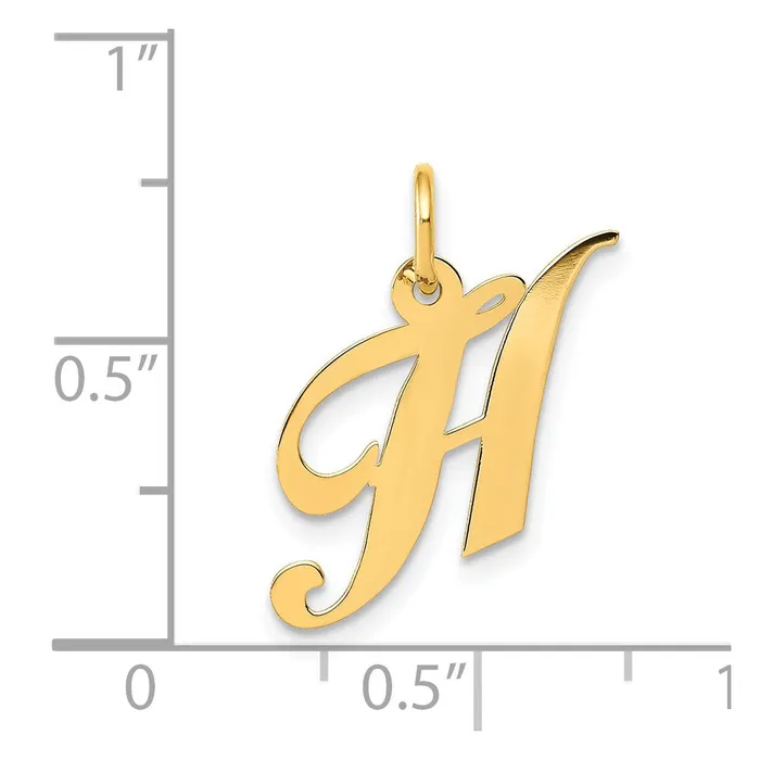 Charm Necklaces TreasureFineJewelers 14k Yellow Gold Small Fancy Script Letter H Initial Charm