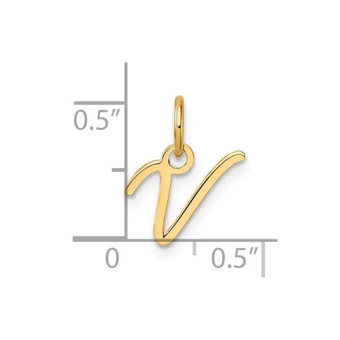 Charm Necklaces TreasureFineJewelers 14k Yellow Gold Uppercase Letter V Initial Charm