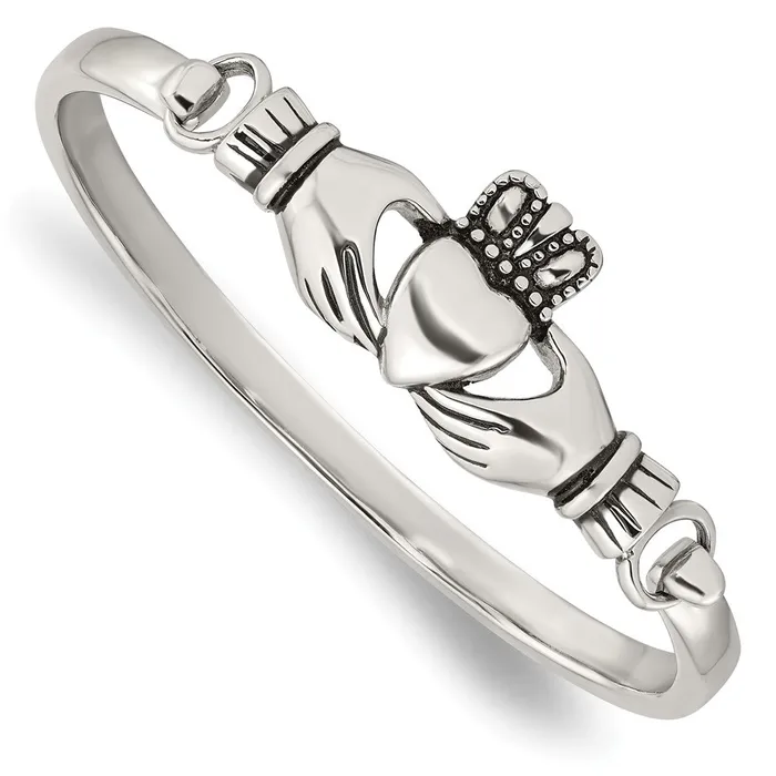 Chisel Stainless Steel Antiqued and Polished Claddagh Bangle TreasureFineJewelers Bracelets Chisel Stainless Steel Antiqued and Polished Claddagh Bangle TreasureFineJewelers Bracelets