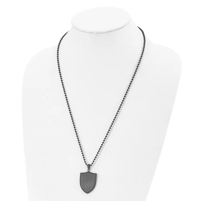 Chisel Stainless Steel Brushed and Polished Black IPplated Shield Pendant on a 22 inch Ball Chain Necklace TreasureFineJewelers Necklaces