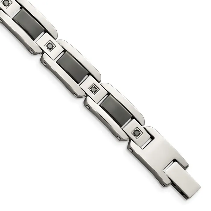 Chisel Stainless Steel Polished with Black Enamel and 12 carat Black Diamond 875 inch Bracelet TreasureFineJewelers Bracelets Chisel Stainless Steel Polished with Black Enamel and 12 carat Black Diamond 875 inch Bracelet TreasureFineJewelers Bracelets