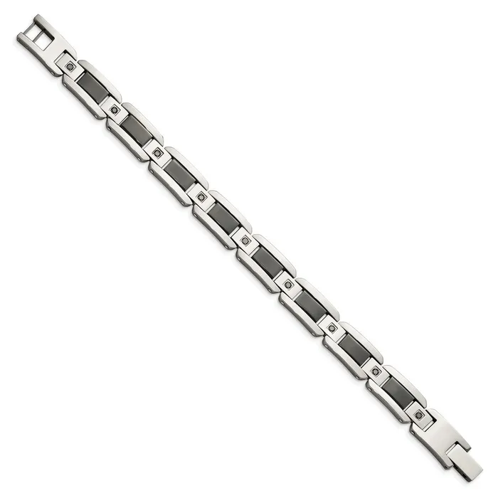 Chisel Stainless Steel Polished with Black Enamel and 12 carat Black Diamond 875 inch Bracelet TreasureFineJewelers Bracelets