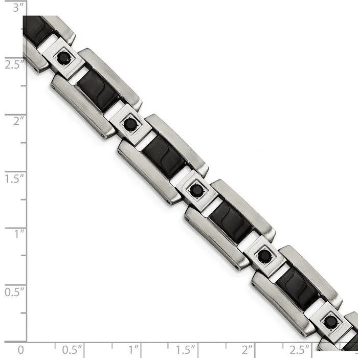 Chisel Stainless Steel Polished with Black Enamel and 12 carat Black Diamond 875 inch Bracelet TreasureFineJewelers Bracelets