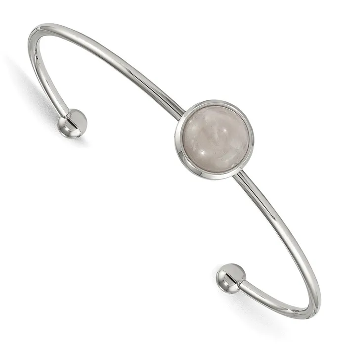 Chisel Stainless Steel Polished with Rose Quartz Cuff Bangle TreasureFineJewelers Bracelets Chisel Stainless Steel Polished with Rose Quartz Cuff Bangle TreasureFineJewelers Bracelets