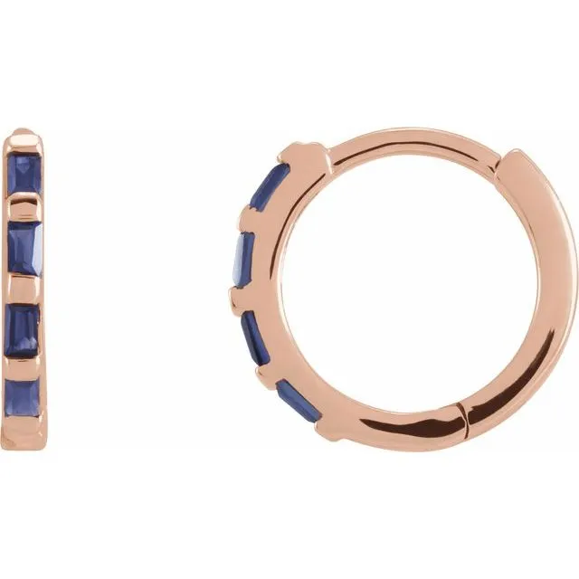 Earrings 14K Rose Gold Natural Blue Sapphire Huggie Earrings TreasureFineJewelers