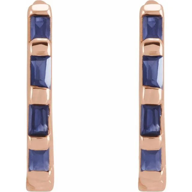Earrings 14K Rose Gold Natural Blue Sapphire Huggie Earrings TreasureFineJewelers