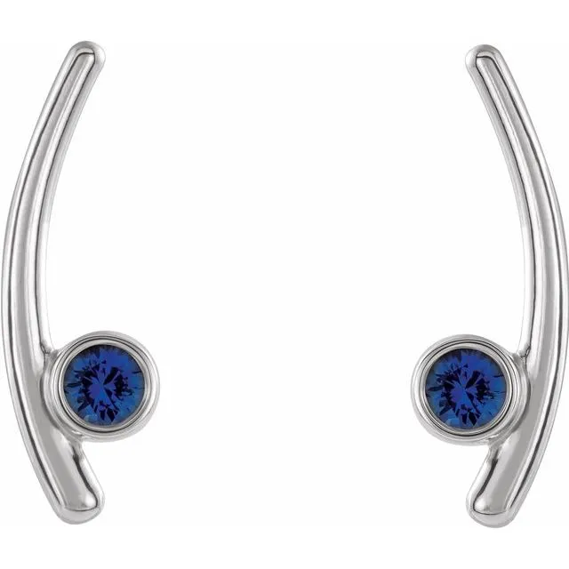 Earrings 14K White Gold Natural Blue Sapphire Ear Climbers TreasureFineJewelers