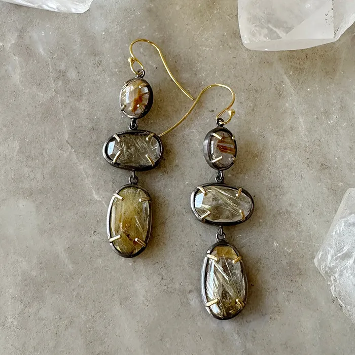 Earrings Robindira Unsworth Golden Rutilated Quartz Drop Earrings