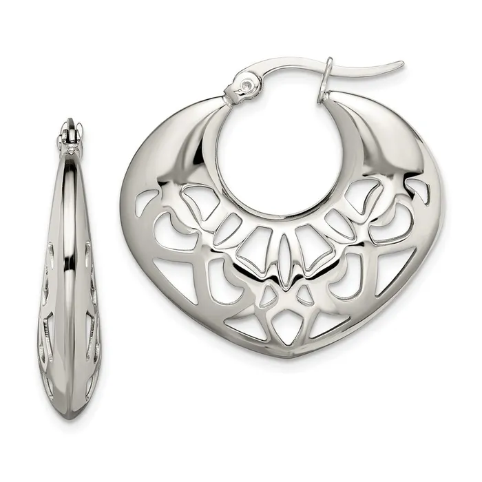 Earrings Stainless Steel Polished Fancy Cut out 30mm Diameter Hoop Earrings TreasureFineJewelers