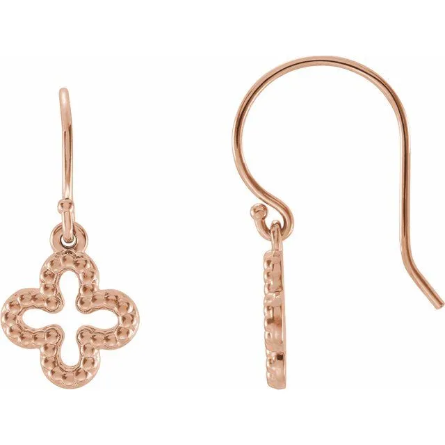 Earrings TreasureFineJewelers 14K Rose Beaded Clover Earrings
