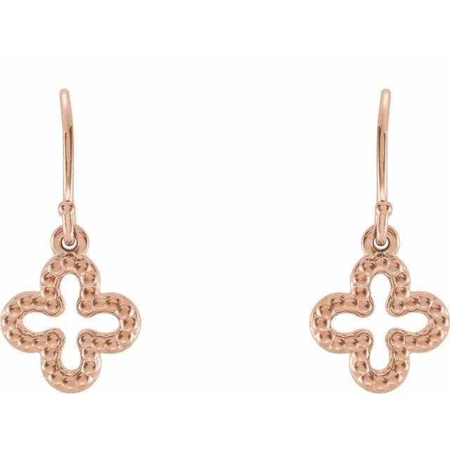 Earrings TreasureFineJewelers 14K Rose Beaded Clover Earrings