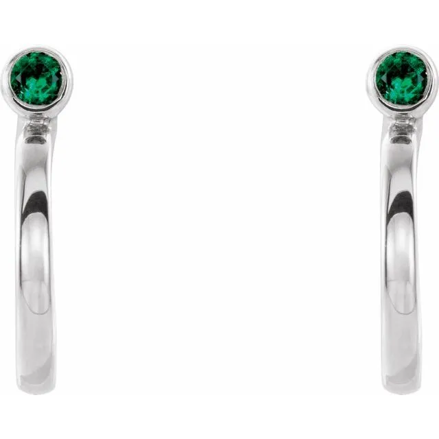 Earrings TreasureFineJewelers 14K White Gold 25 mm LabGrown Emerald Huggie JHoop Earring