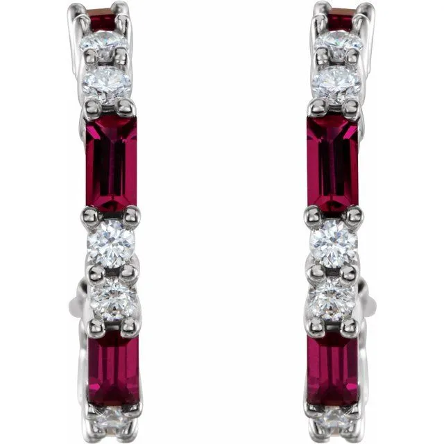 Earrings TreasureFineJewelers 14K White LabCreated Ruby 12 CTW Diamond Earrings