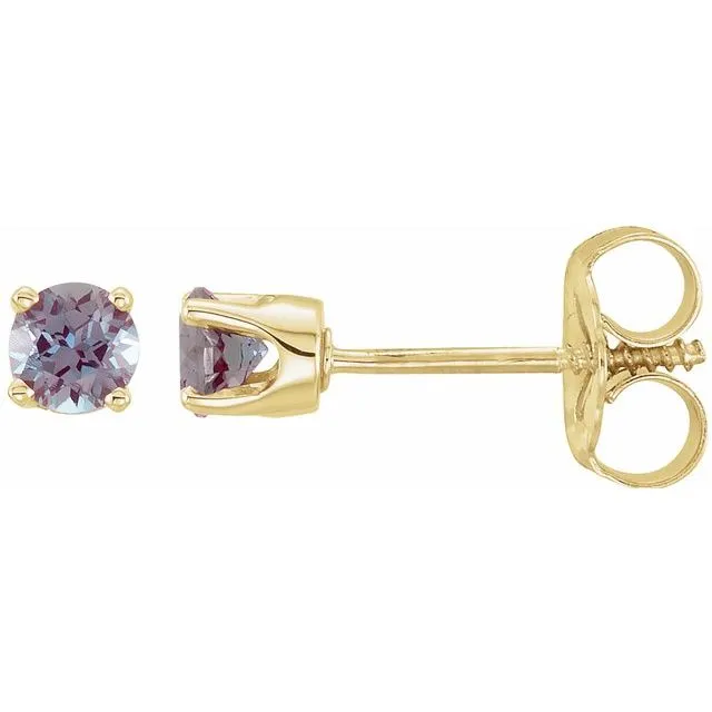 Earrings TreasureFineJewelers 14K Yellow 3 mm Round Imitation Alexandrite Youth Birthstone Earrings