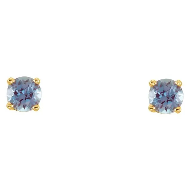 Earrings TreasureFineJewelers 14K Yellow 3 mm Round Imitation Alexandrite Youth Birthstone Earrings