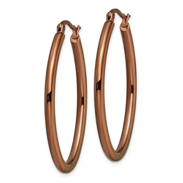Earrings TreasureFineJewelers Stainless Steel Polished Brown IP 40mm Diameter Oval Hoop Earrings