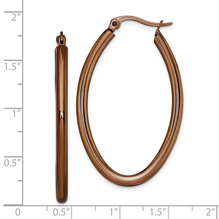 Earrings TreasureFineJewelers Stainless Steel Polished Brown IP 40mm Diameter Oval Hoop Earrings