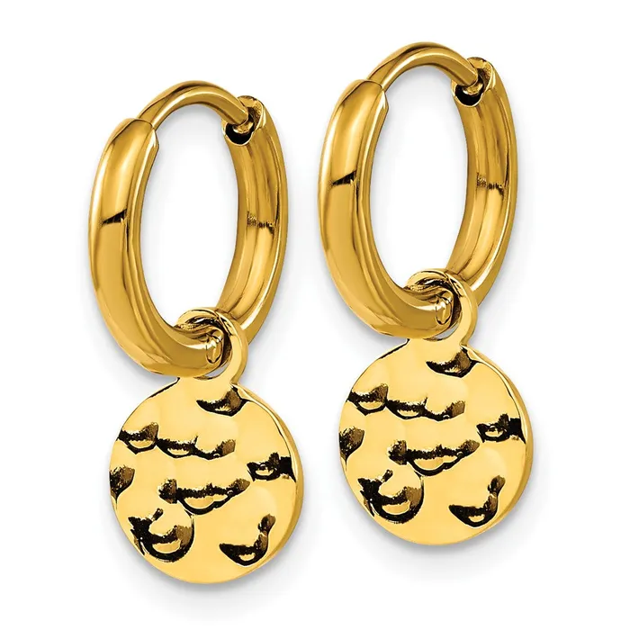 Earrings TreasureFineJewelers Stainless Steel Polished Hammered Yellow IP Circle Dangle Hoop Earrings