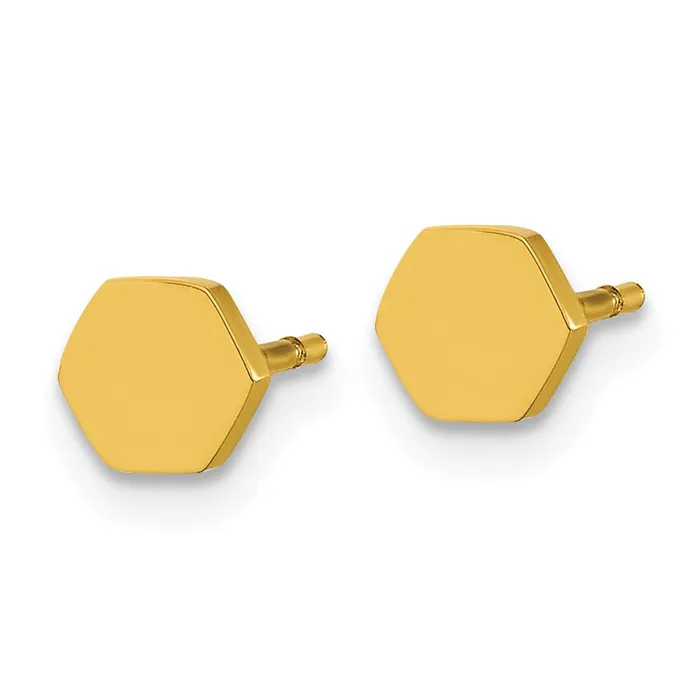 Earrings TreasureFineJewelers Stainless Steel Polished Yellow IPplated Hexagon Earrings