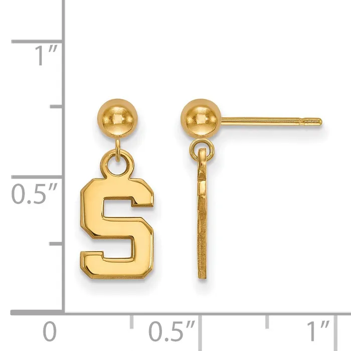 Earrings TreasureFineJewelers Sterling Silver Goldplated Michigan State University Letter S Dangle Ball Post Earrings