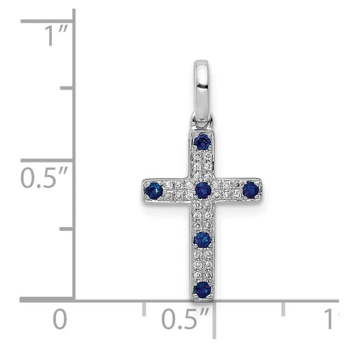 Necklaces 14k White Gold 115ct Diamond and Sapphire Cross Pendant TreasureFineJewelers
