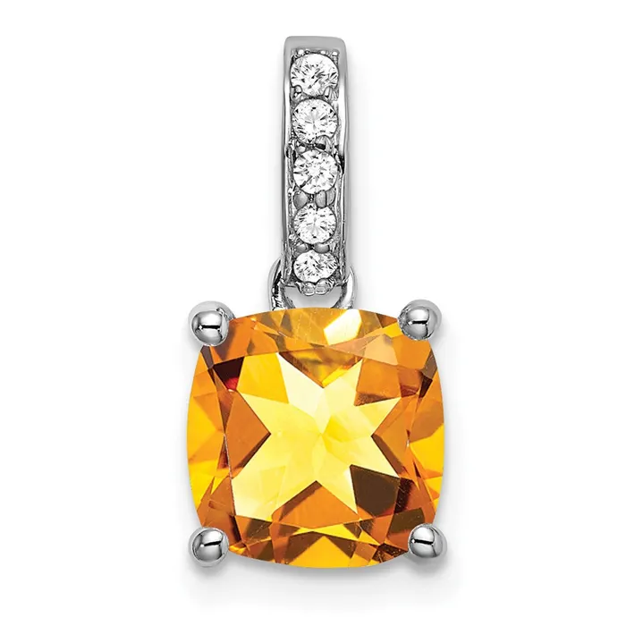 Necklaces 14k White Gold Cushion Citrine and Diamond Pendant TreasureFineJewelers Necklaces 14k White Gold Cushion Citrine and Diamond Pendant TreasureFineJewelers
