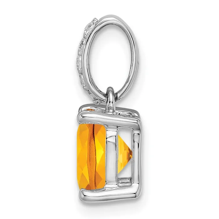 Necklaces 14k White Gold Cushion Citrine and Diamond Pendant TreasureFineJewelers
