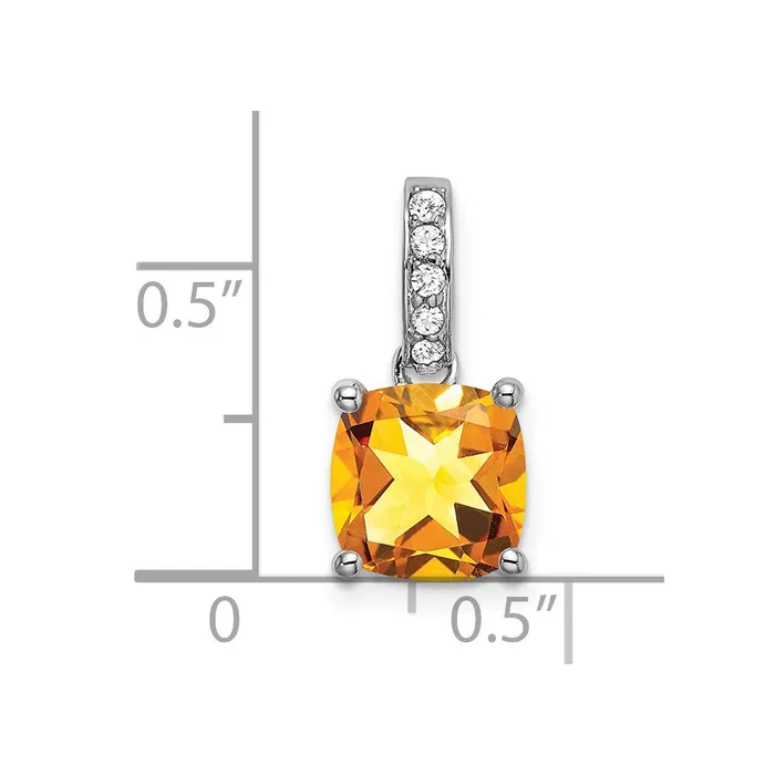 Necklaces 14k White Gold Cushion Citrine and Diamond Pendant TreasureFineJewelers