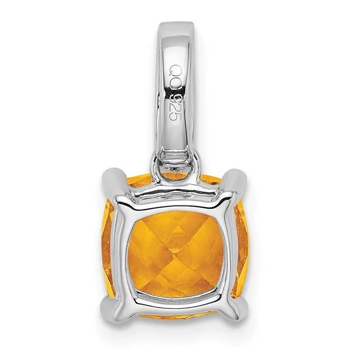 Necklaces 14k White Gold Cushion Citrine and Diamond Pendant TreasureFineJewelers