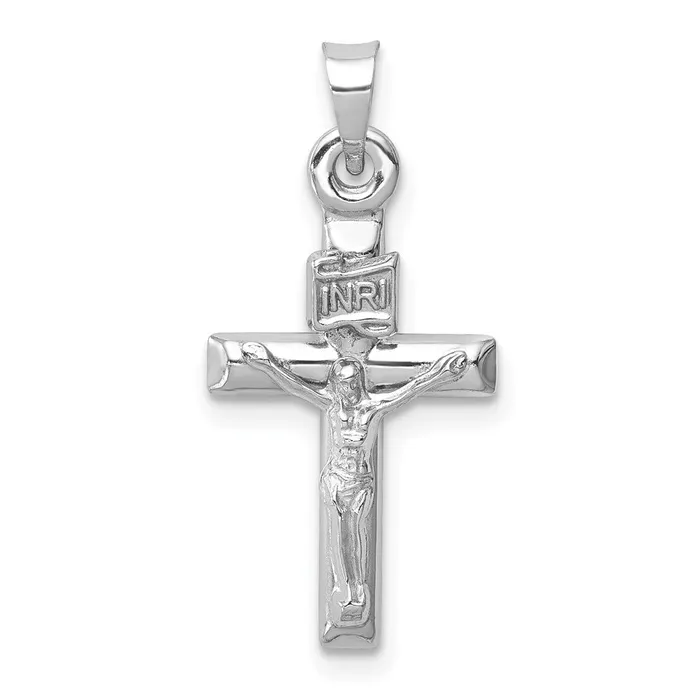 Necklaces 14k White Gold Hollow Crucifix Pendant TreasureFineJewelers