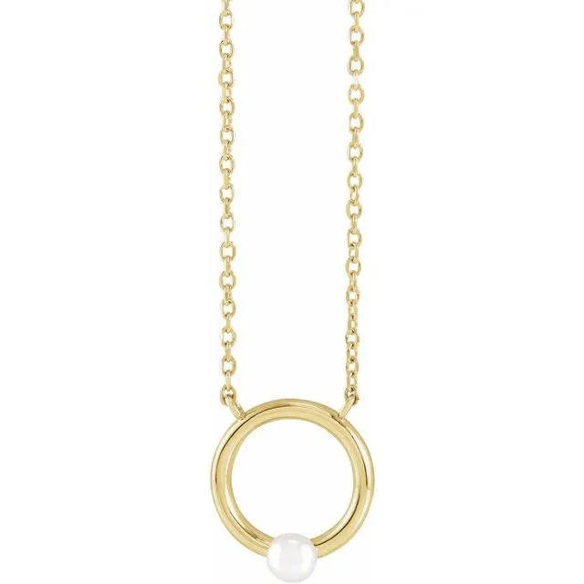 Necklaces 14K Yellow Gold Cultured Seed Pearl Circle 18 Necklace TreasureFineJewelers