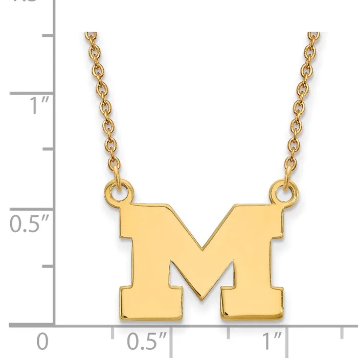 Necklaces 14K Yellow Gold Michigan Univeristy Of Small Pendant with Necklace TreasureFineJewelers