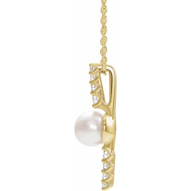 Necklaces Cultured Cultured White Freshwater Pearl 16 CTW Natural Diamond 1618 Necklace TreasureFineJewelers