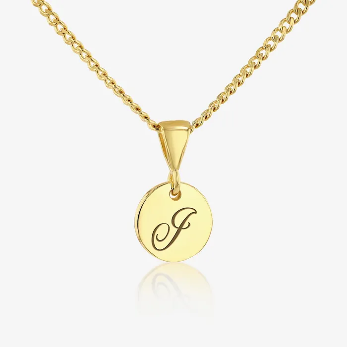 Necklaces Ema Jewels I Initial Cursive Engraved Pendant Necklace 14K 925 Gold Vermeil