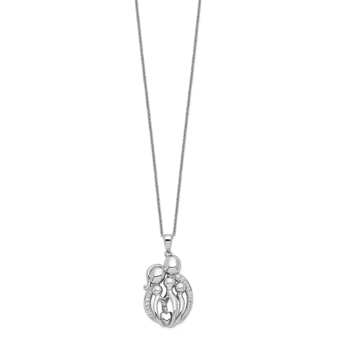 Necklaces Sentimental Expressions Sterling Silver Rhodiumplated CZ Family of 5 Gathering 18in Necklace TreasureFineJewelers