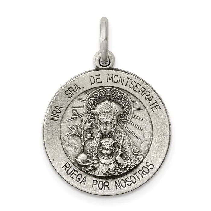 Necklaces Sterling Silver Antiqued Lady Of Montserrate Medal TreasureFineJewelers Necklaces Sterling Silver Antiqued Lady Of Montserrate Medal TreasureFineJewelers