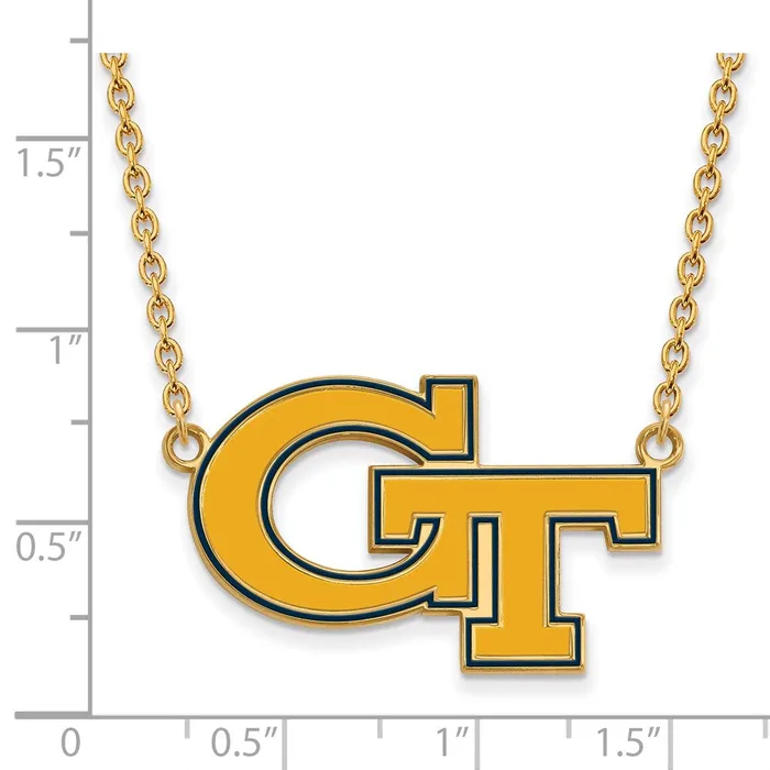 Necklaces Sterling Silver Goldplated Georgia Institute of Technology GT Large Enameled Pendant 18 inch Necklace TreasureFineJewelers