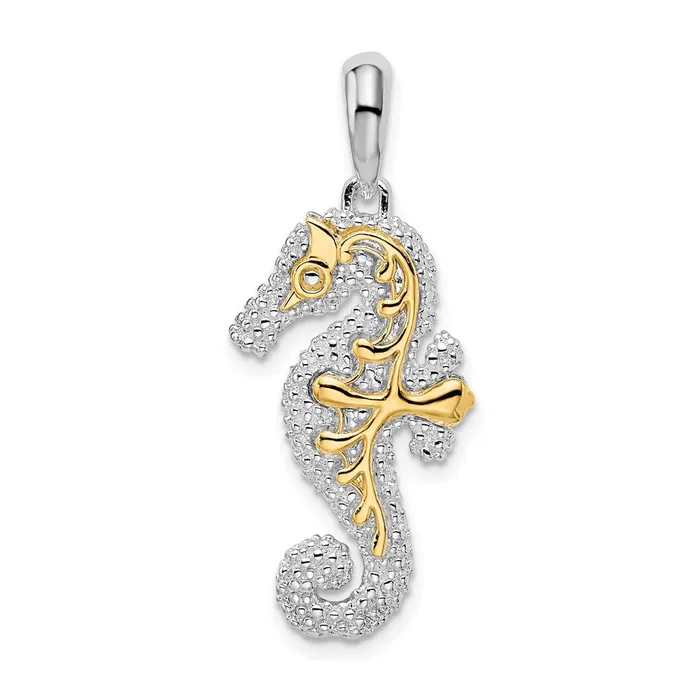 Necklaces Sterling Silver Polished 3D Large Seahorse w14k Accent Pendant TreasureFineJewelers Necklaces Sterling Silver Polished 3D Large Seahorse w14k Accent Pendant TreasureFineJewelers
