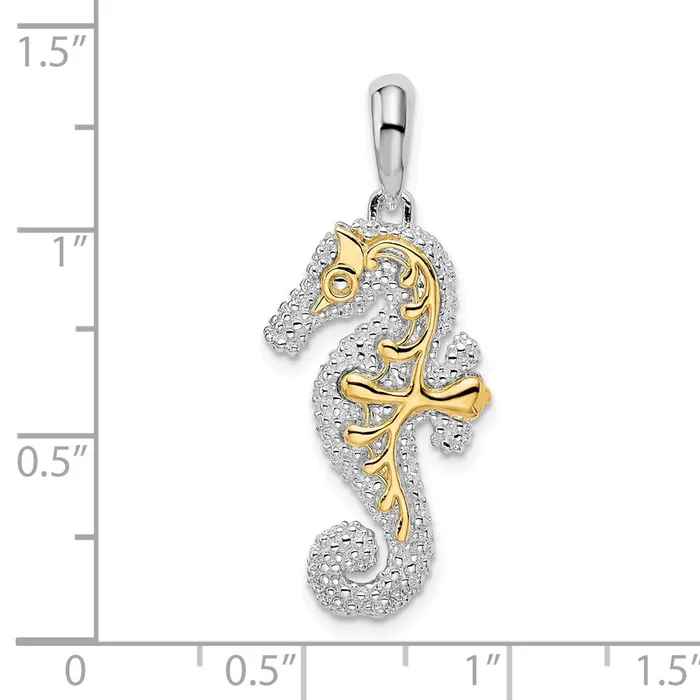 Necklaces Sterling Silver Polished 3D Large Seahorse w14k Accent Pendant TreasureFineJewelers
