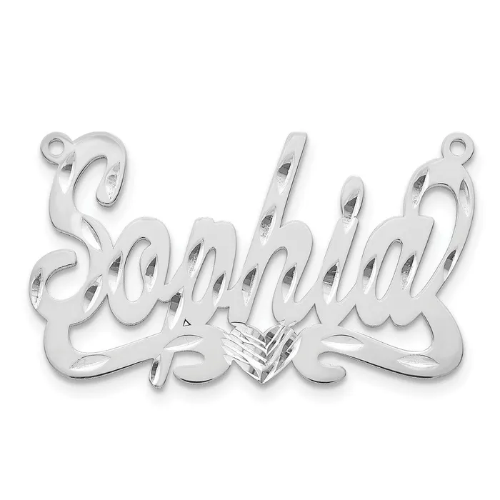Necklaces TreasureFineJewelers 10K White Gold Diamondcut Heart Name Plate
