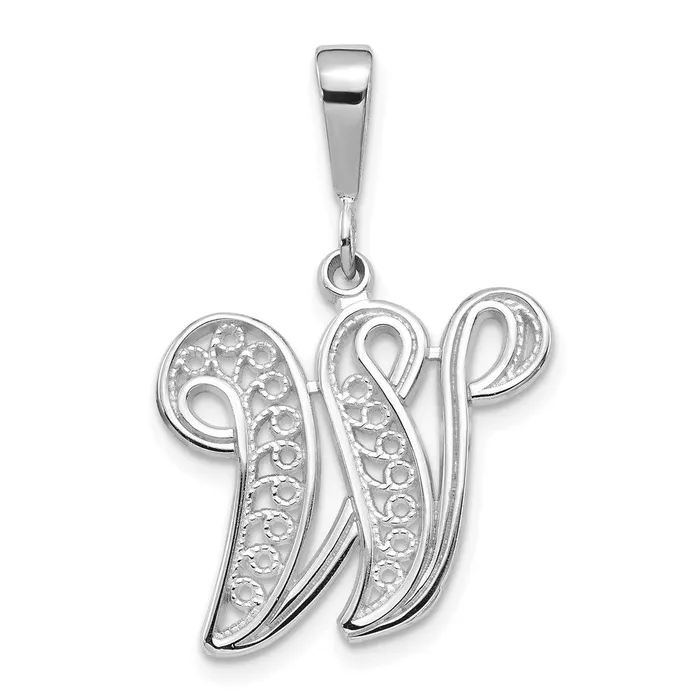 Necklaces TreasureFineJewelers 10k White Gold Filigree Initial W Pendant Necklaces TreasureFineJewelers 10k White Gold Filigree Initial W Pendant