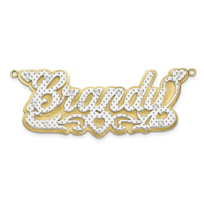 Necklaces TreasureFineJewelers 10KY and Rhodium 3D Diamond with Heart Name Plate Necklaces TreasureFineJewelers 10KY and Rhodium 3D Diamond with Heart Name Plate