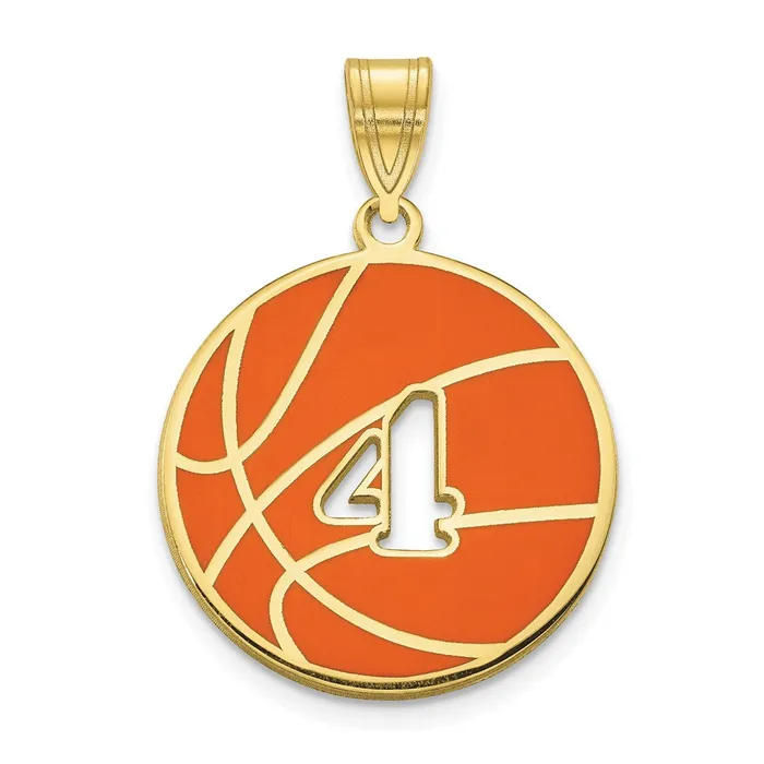 Necklaces TreasureFineJewelers 10KY Enameled Personalized Basketball with Cut Out Number Pendant Necklaces TreasureFineJewelers 10KY Enameled Personalized Basketball with Cut Out Number Pendant