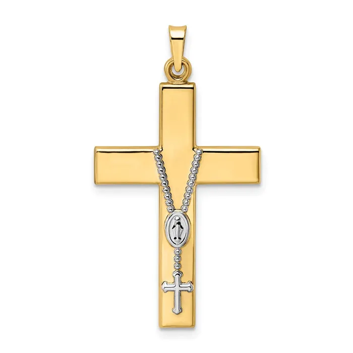 Necklaces TreasureFineJewelers 14k Twotone Polished Hollow Rosary Cross Pendant Necklaces TreasureFineJewelers 14k Twotone Polished Hollow Rosary Cross Pendant