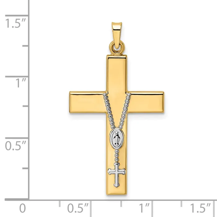 Necklaces TreasureFineJewelers 14k Twotone Polished Hollow Rosary Cross Pendant