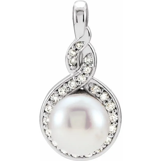 Necklaces TreasureFineJewelers 14K White Akoya Cultured Pearl 110 CTW Diamond Pendant Necklaces TreasureFineJewelers 14K White Akoya Cultured Pearl 110 CTW Diamond Pendant