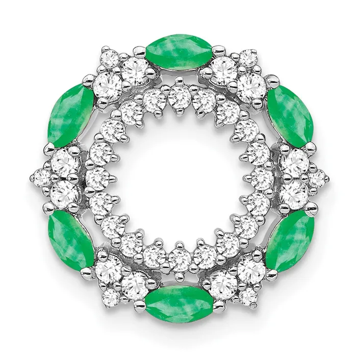 Necklaces TreasureFineJewelers 14k White Gold Emerald and Diamond Circle Chain Slide Necklaces TreasureFineJewelers 14k White Gold Emerald and Diamond Circle Chain Slide